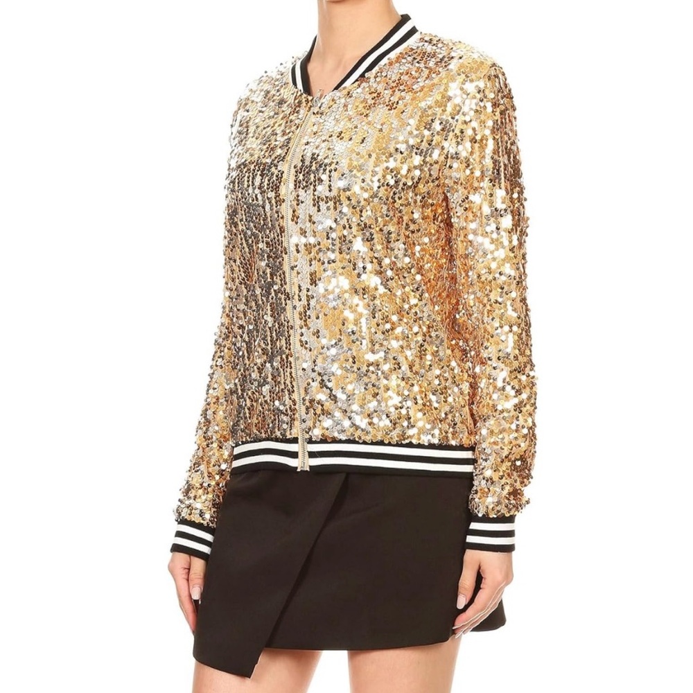 Gold Sequin Bomber Style Jacket | Sporty meets Glam! (XL) - Picture 12 of 16
